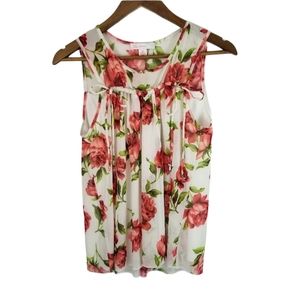 JW Style Flowy Rose Print Sleeveless Sheer Top